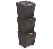 Sistema di separazione rifiuti a stappello con coperchio, 25 litri, set da 3, colore antracite, sistema di separazione rifiuti a stappello con coperchio, separatore rifiuti, simbolo di separazione, a stappello con coperchio.
