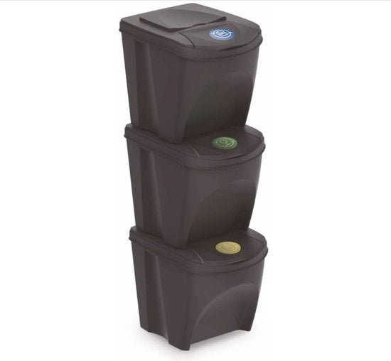 Sistema di separazione rifiuti a stappello con coperchio, 25 litri, set da 3, colore antracite, sistema di separazione rifiuti a stappello con coperchio, separatore rifiuti, simbolo di separazione, a stappello con coperchio.