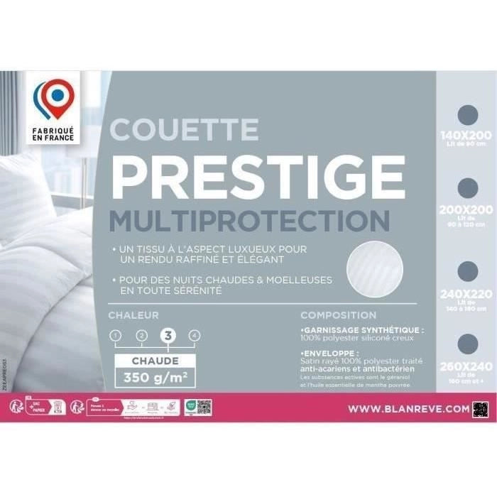 Piumino 220x240 cm BLANREVE PRESTIGE Multiprotezione - 100% Poliestere - 2 Persone - Raso Rigato