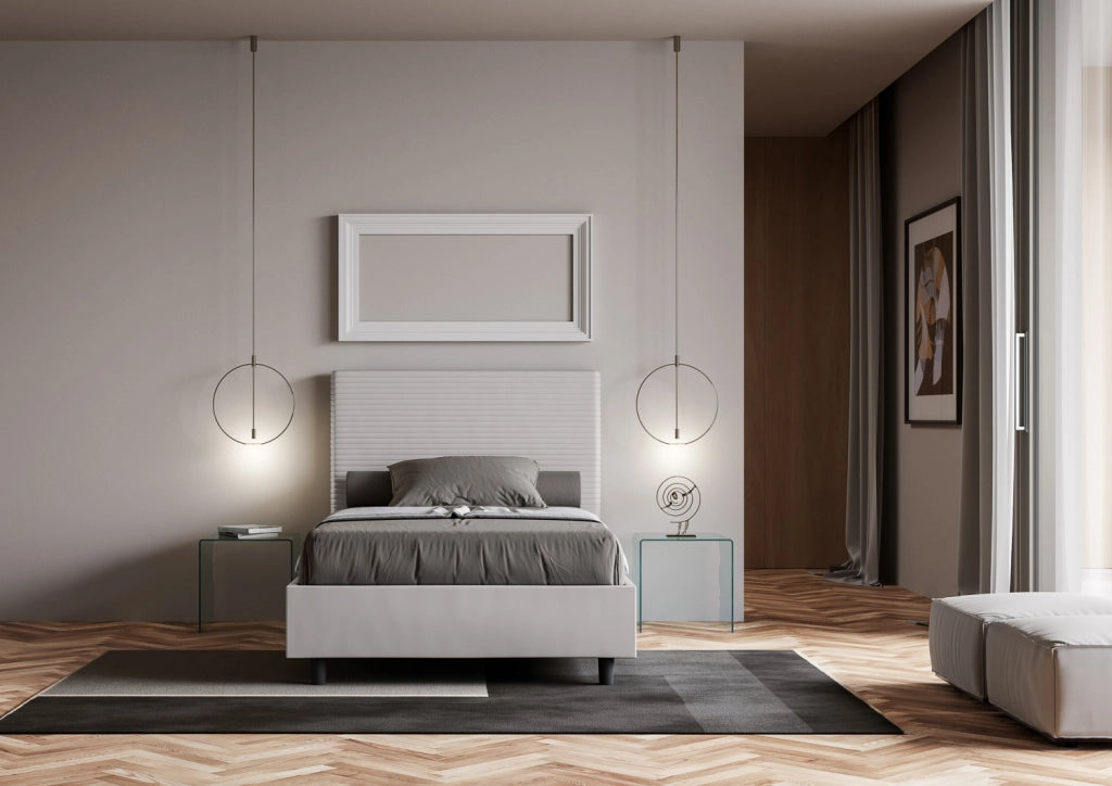 BS COM Letto una piazza e mezza con rete imbottito 110x210 similpelle bianco