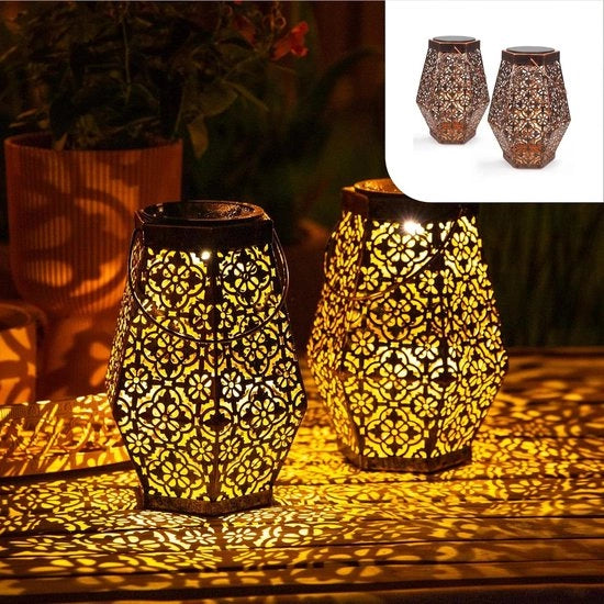 Luci per Giardino a Energia Solare Hexagon - Set da 2 - Illuminazione Esterna per Giardino - Lampada LED - Metallo Coperchio