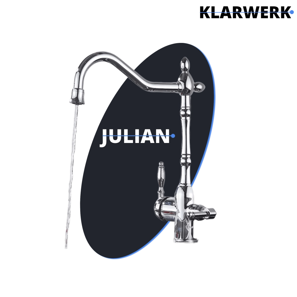Julian | Rubinetto vintage a 3 vie con filtro cromato lucido|Rubinetto osmosi in acciaio inox da cucina|miscelatore retro 360° con filtro a 3 attacchi
