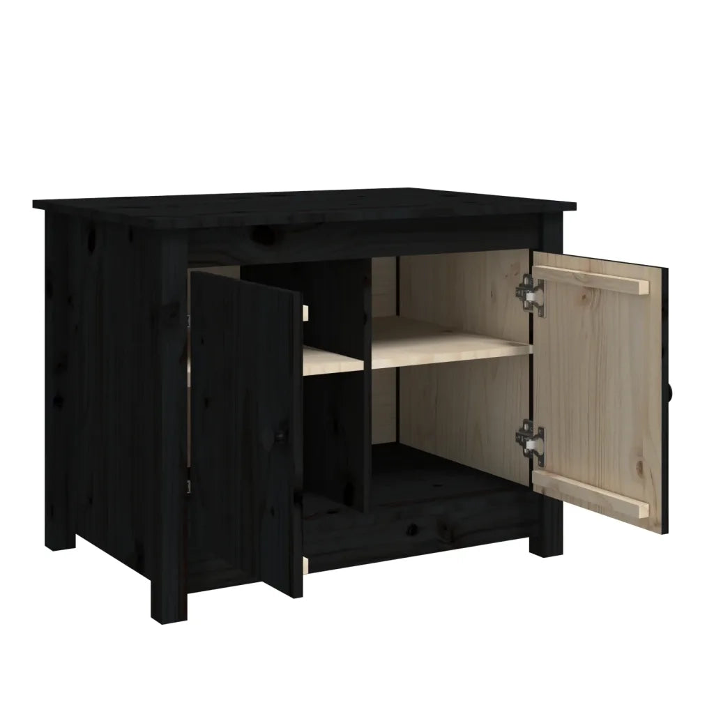 Tavolino da Salotto Nero 71x49x55cm in Legno Massello di Pino 820930