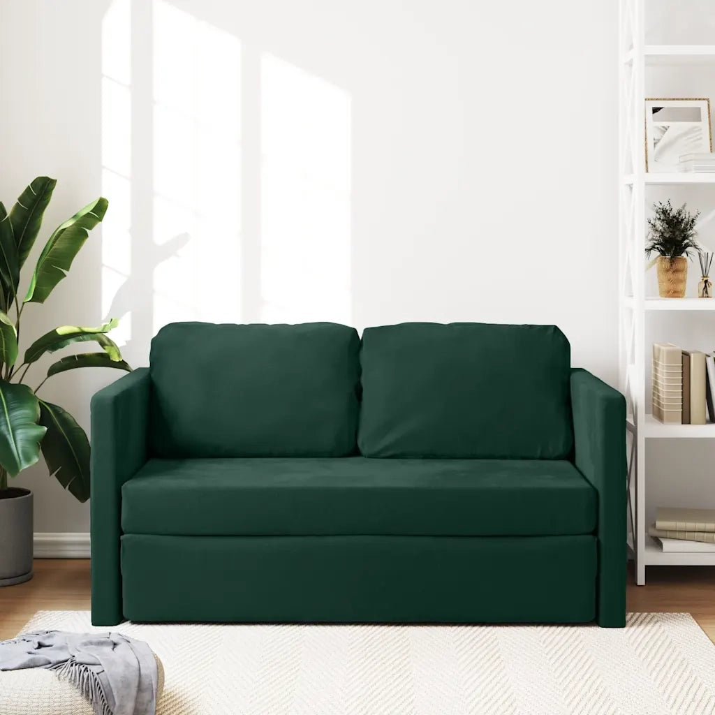Divano Letto da Terra 2 in 1 Verde Scuro 122x204x55 cm Velluto 353961