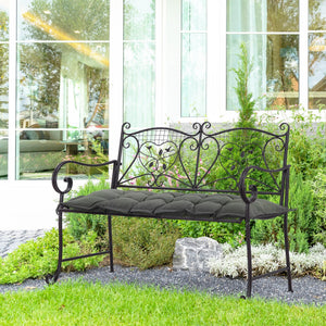 Cuscino per Panchina da Giardino 100x40cm con Laccetti e Imbottitura Spessa Grigio Scuro