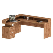 Scrivania Leonilda, Scrittoio angolare con sopralzo, Scrivania ufficio multiuso, 180x90h160 cm, Rovere