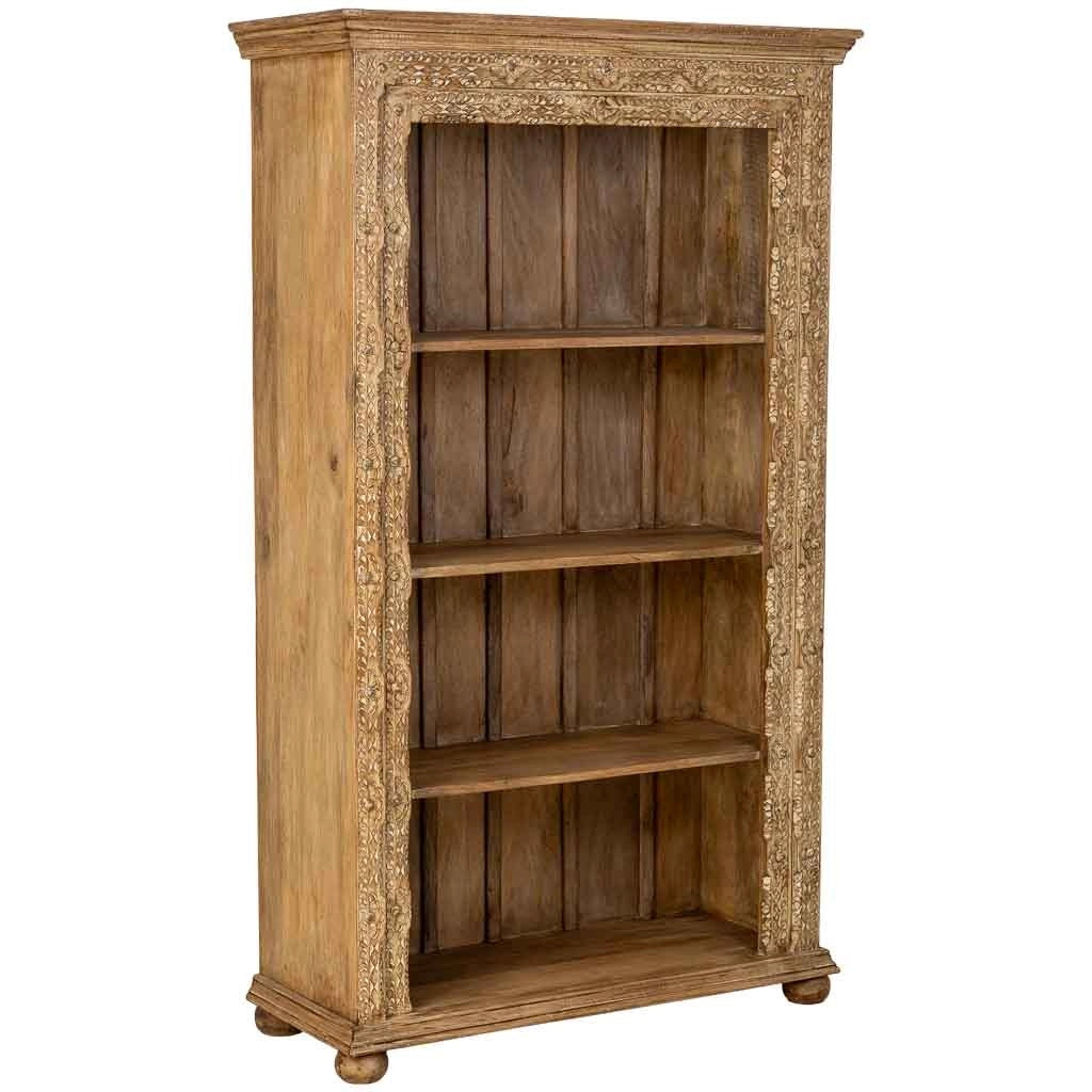 Scaffale artigianale in legno marrone con 4 ripiani, 106x43x180h cm
