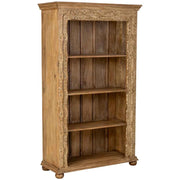 Scaffale artigianale in legno marrone con 4 ripiani, 106x43x180h cm
