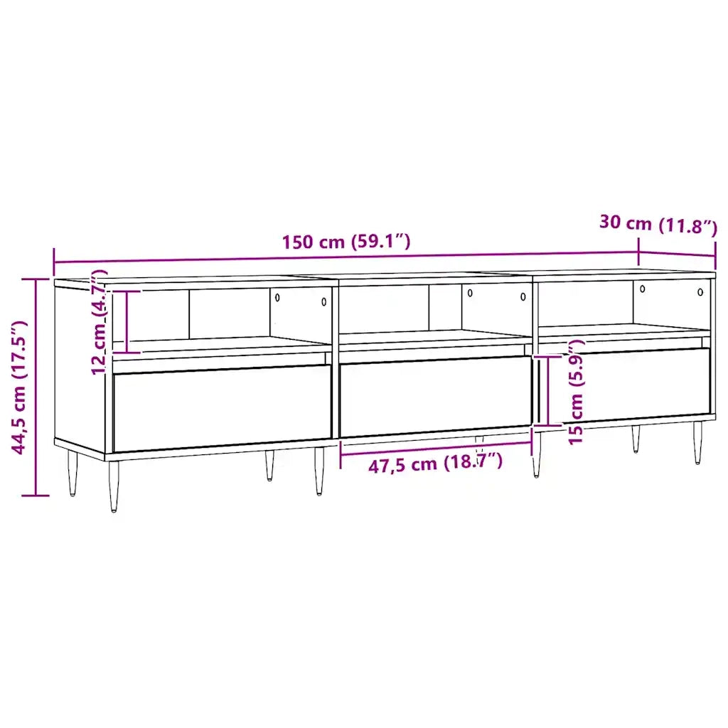 Mobile Porta TV Rovere Artigianale 150x30x44,5 cm Multistrato