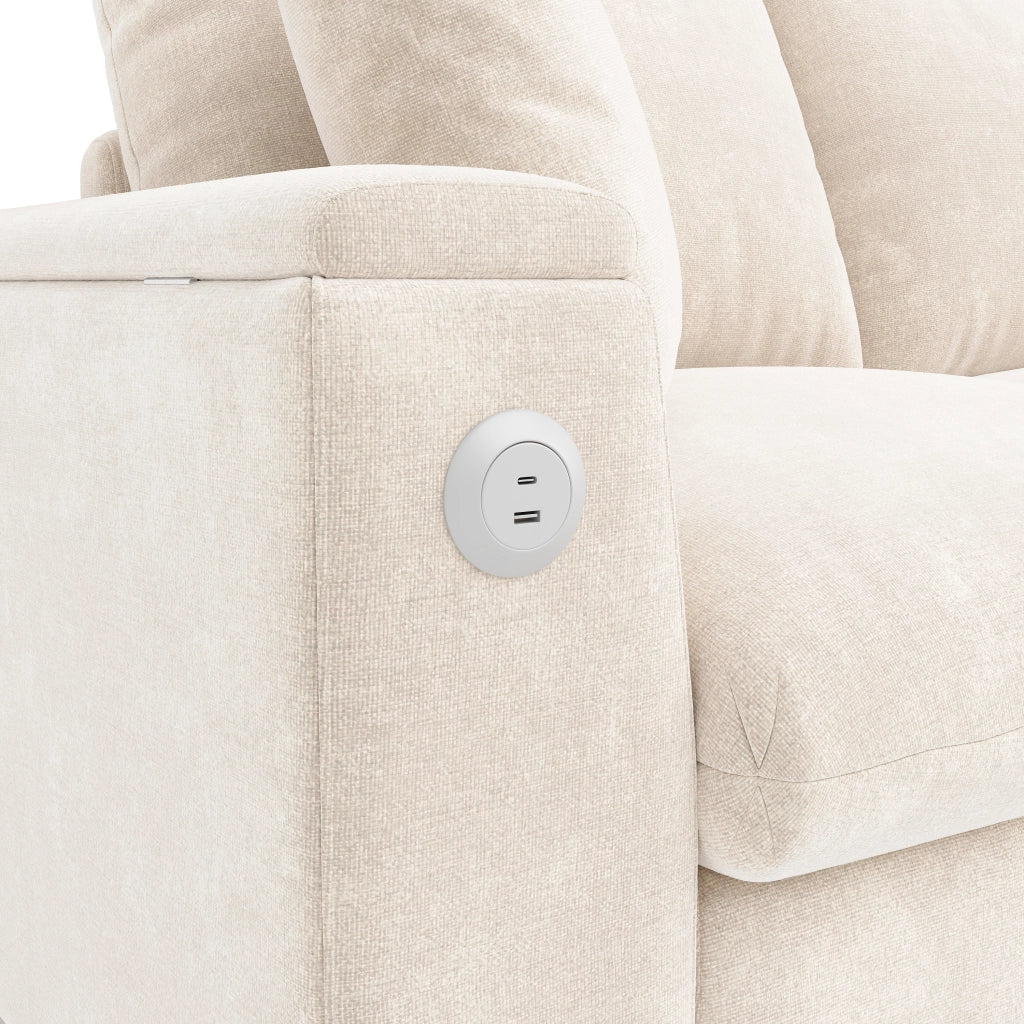 Divano angolare convertibile a U 5 posti con vano contenitore e porte USB in Chenille Beige