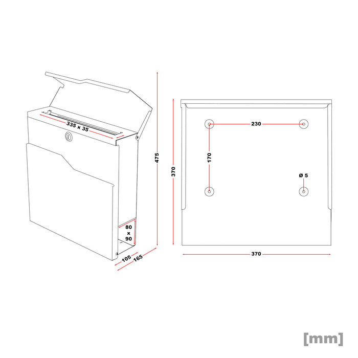 Cassetta postale con vano portagiornale V19 acciaio inox 370 x 102 x 370 mm