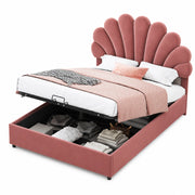 Letto matrimoniale 140x200 cm; contenitore idraulico; velluto rosa (Senza materasso)