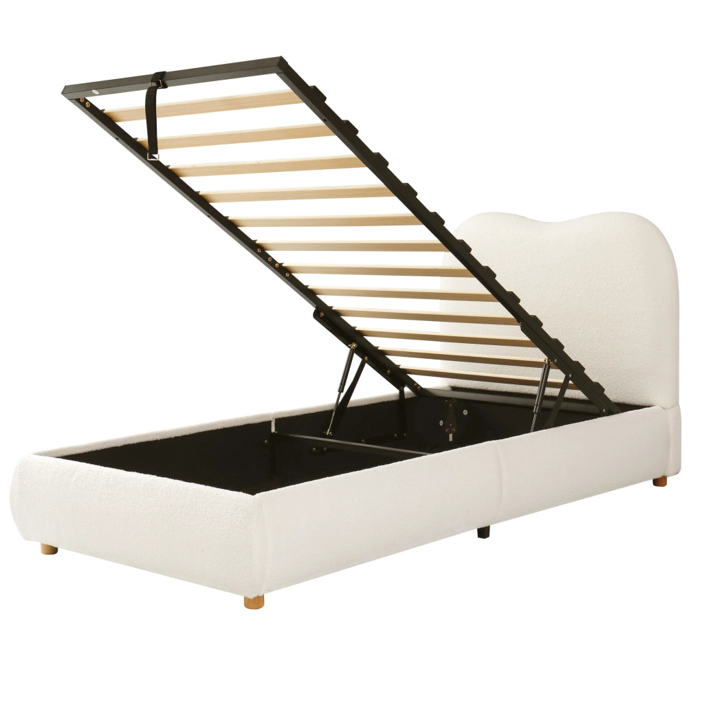 Letto per bambini 90x200 cm con contenitore idraulico e rete a doghe in boucl¨¦ beige