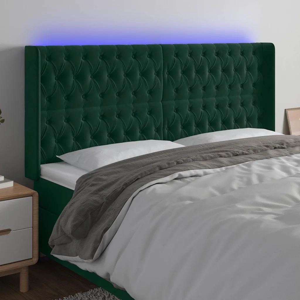 Testiera | Testata a LED Verde Scuro 203x16x118/128 cm in Velluto