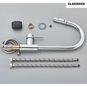 JANA | Rubinetto cucina estensibile Premium in acciaio inox cromato | Miscelatore arco alto gastronomia alta pressione ruotabile a 360° 2 attacchi