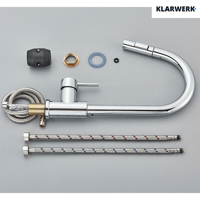 JANA | Rubinetto cucina estensibile Premium in acciaio inox cromato | Miscelatore arco alto gastronomia alta pressione ruotabile a 360° 2 attacchi