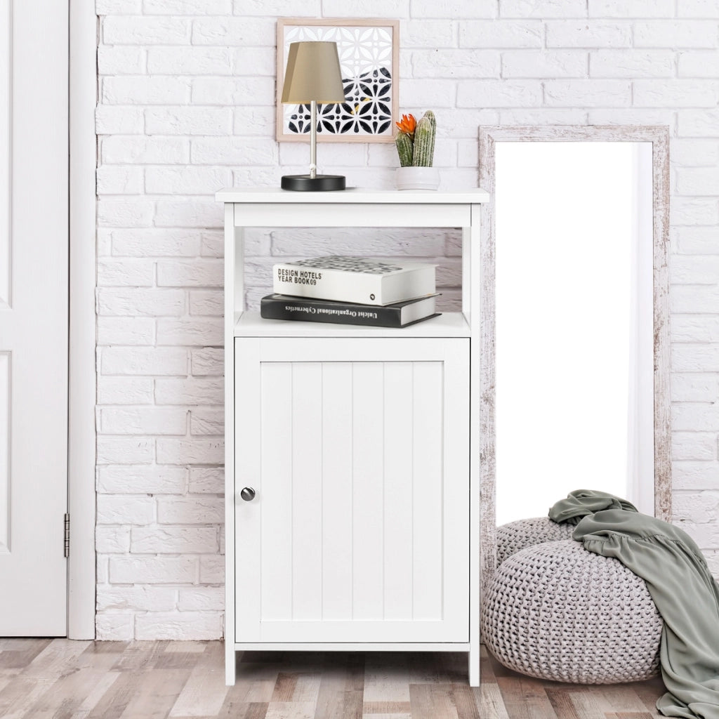 Armadio per bagno di legno con anta singola e mensola regolabile, Mobile multifunzionale 40x30x70cm Bianco-Armadietti da bagno