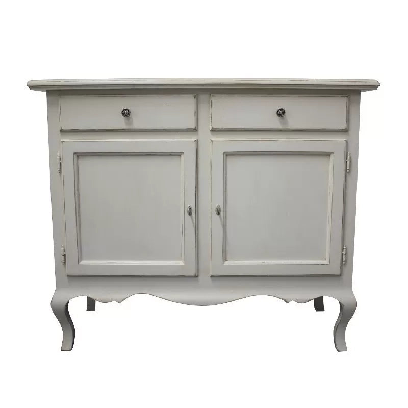 Madia credenza 2 porte 2 cassetti legno shabby bianco consumato 114x49x97 (3064) - Mobili 2G