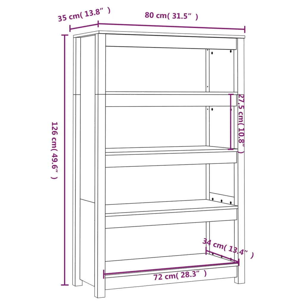 Libreria-Scaffale per Libri-Mobile di Stoccaggio Nera 80x35x126 cm in Legno Massello di Pino