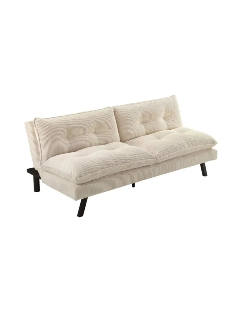 Divano letto AZENA 3 posti in tessuto a coste – Beige chiaro e nero – 190 x 80 x 90 cm