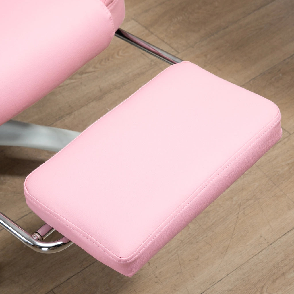 Sedia da ufficio girevole con schienale reclinabile, poggiapiedi e altezza regolabile in similpelle rosa per casa