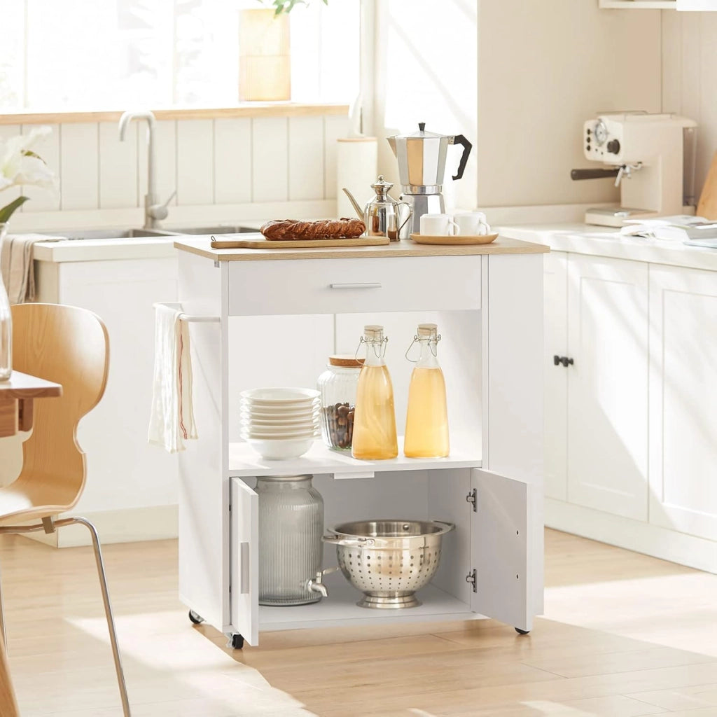Mobile Cucina Salvaspazio Credenza Cucina Carrello Cucina con Ruote Mobiletto Cucina Dispensa Madia Cucina Mobile Cucina con Ripiani Bianco 82x46x88 cm FKW113‑WN