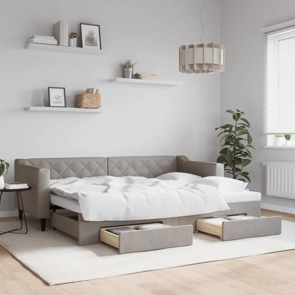 Divano letto | Sof¨¤ letto | Letto singolo Estraibile con Cassetti Tortora 80x200 cm Tessuto