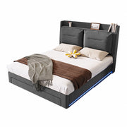 Letti contenitori 140x190 cm; sollevamento idraulico e luci LED; velluto; grigio scuro (Senza materasso)