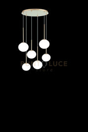 SOSPENSIONE JEWEL 6 LUCI ORO VETRO BIANCO SATINATO ATTACCO E14 VETRO D.15-17CM