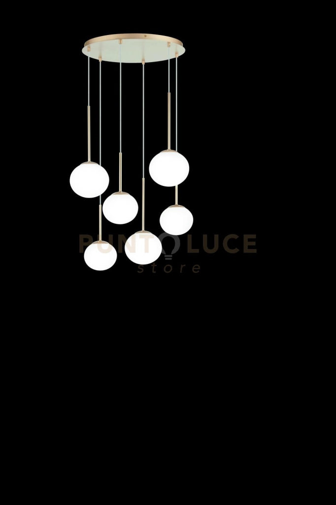 SOSPENSIONE JEWEL 6 LUCI ORO VETRO BIANCO SATINATO ATTACCO E14 VETRO D.15-17CM