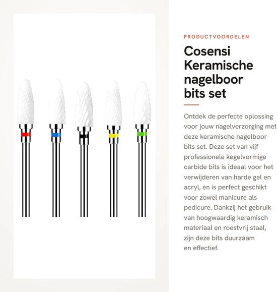 Kit per unghie a 5 pezzi - Bit ceramici professionali - Attrezzi rotanti - Adatto per manicure/pedicure - Acciaio inossidabile - Diametro 3/32 pollici - Bit per unghie