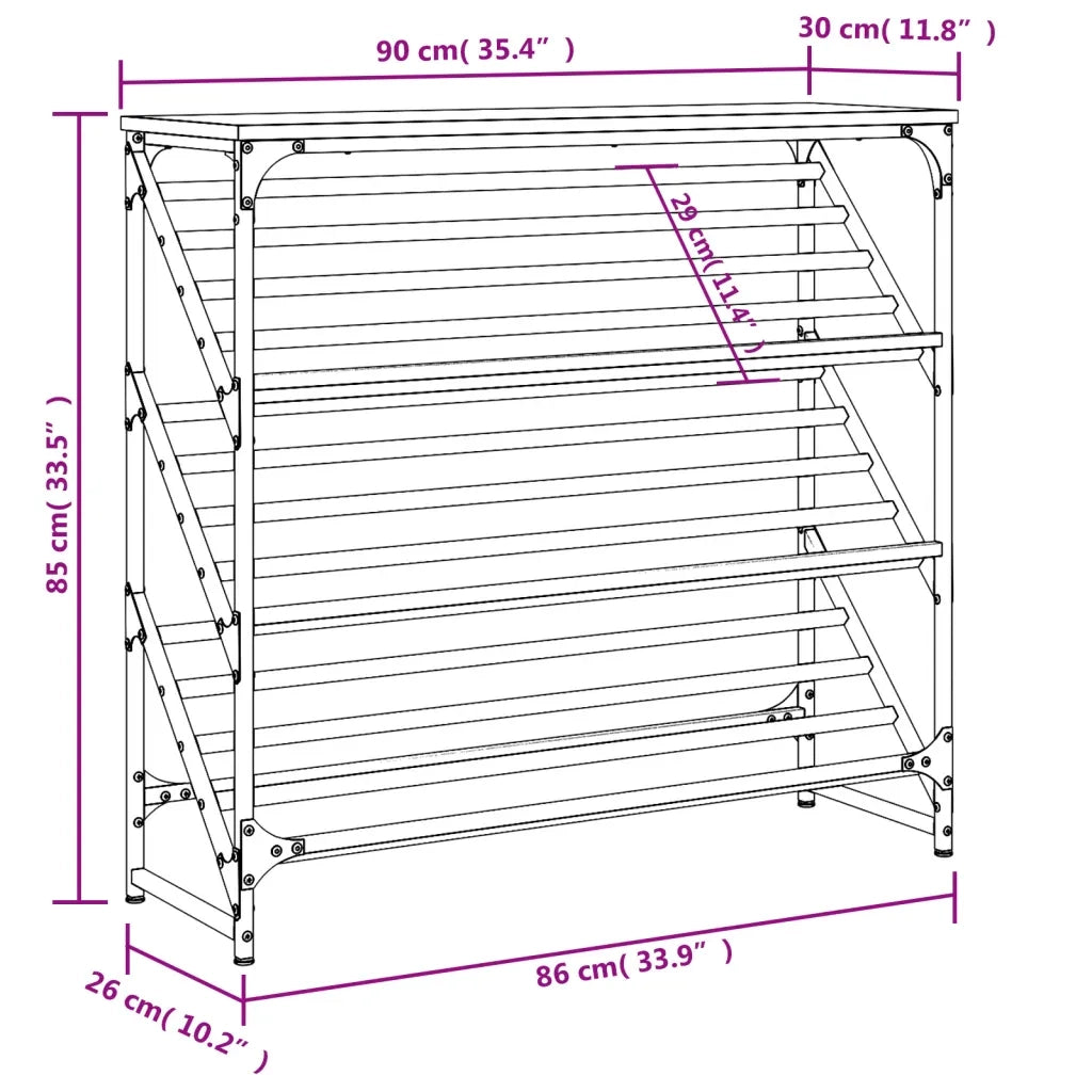 Scarpiera-Scaffale per scarpe Rovere Marrone 90x30x85 cm in Legno Multistrato