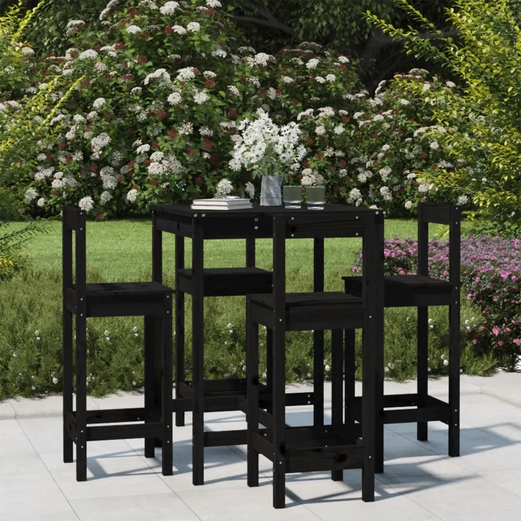 Set Bar da Giardino 5 pz | Set Salotto da Giardino Nero in Legno Massello di Pino