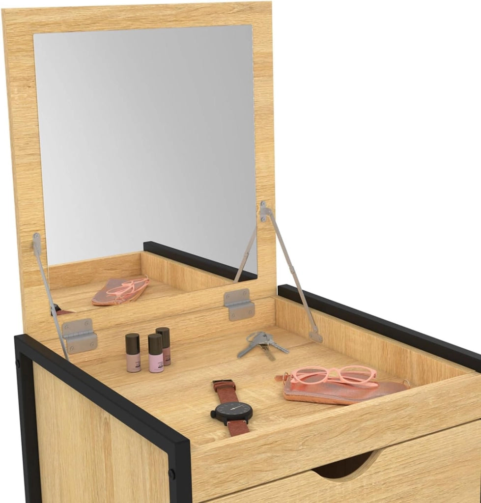 DETROIT Cómoda 5 cajones + 1 espejo 40 cm mueble recibidor de diseño industrial