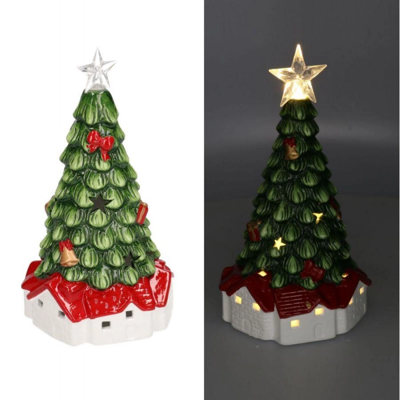 Albero ceramica verde con led cm 16x15,5h30,5