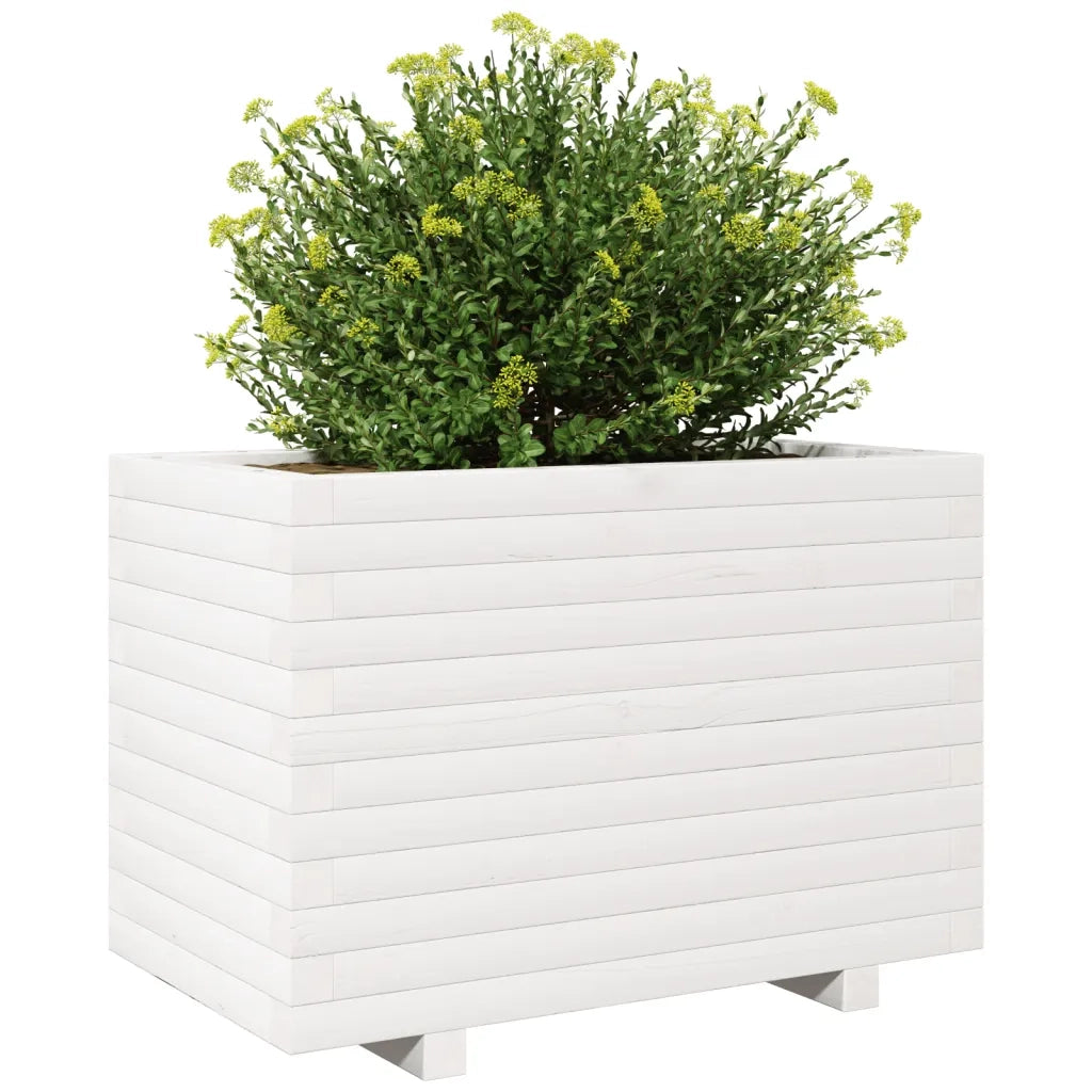 Fioriera da Giardino Bianca 70x40x49,5cm Legno Massello di Pino