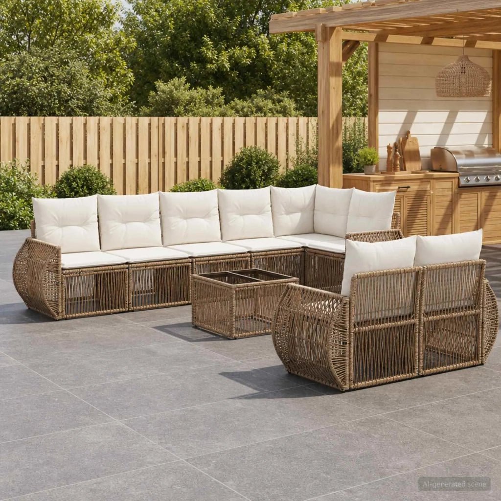 Set Divano da Giardino 9 pz Beige e Bianco Crema polyrattan 3435483