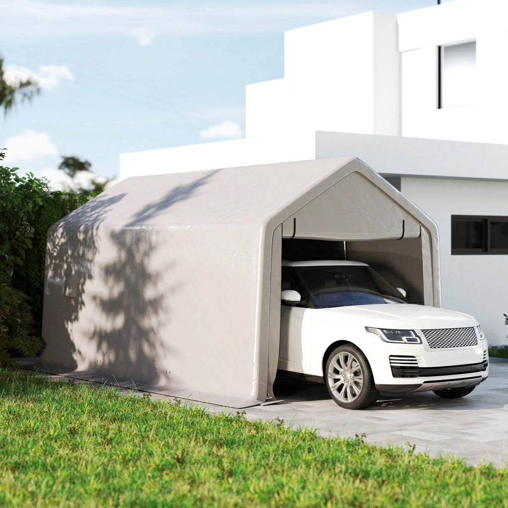 Carport auto 3x5,2 m ¨C zephmum ¨C grigio con porta a rullo