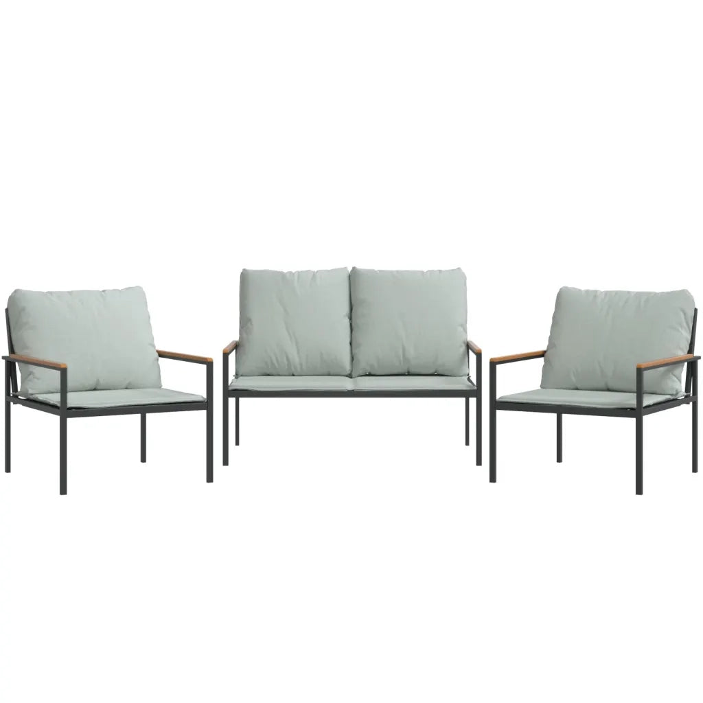 Set Salotto da Giardino 3 pz | Set di Mobili da Esterno con Cuscini in Acciaio Antracite