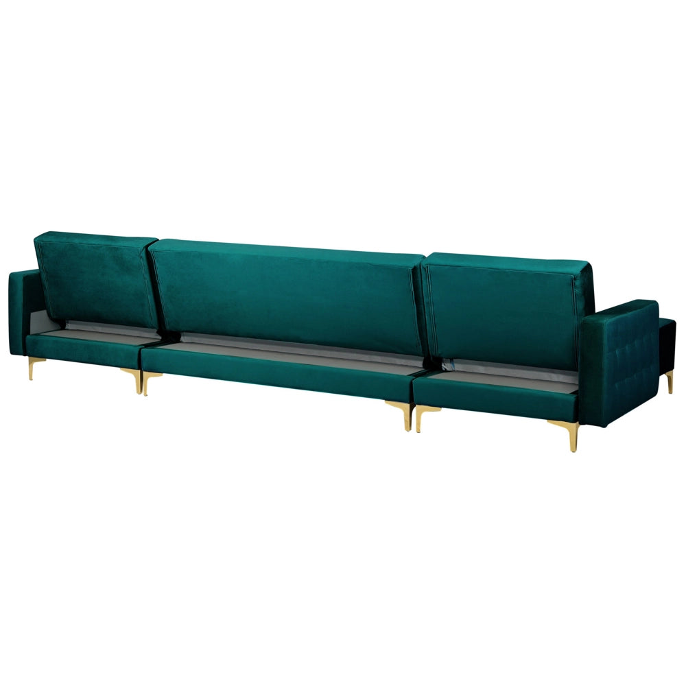 Divano letto ad angolo in tessuto trapuntato in velluto verde acqua moderno a forma di U componibile a 5 posti con chaise longue