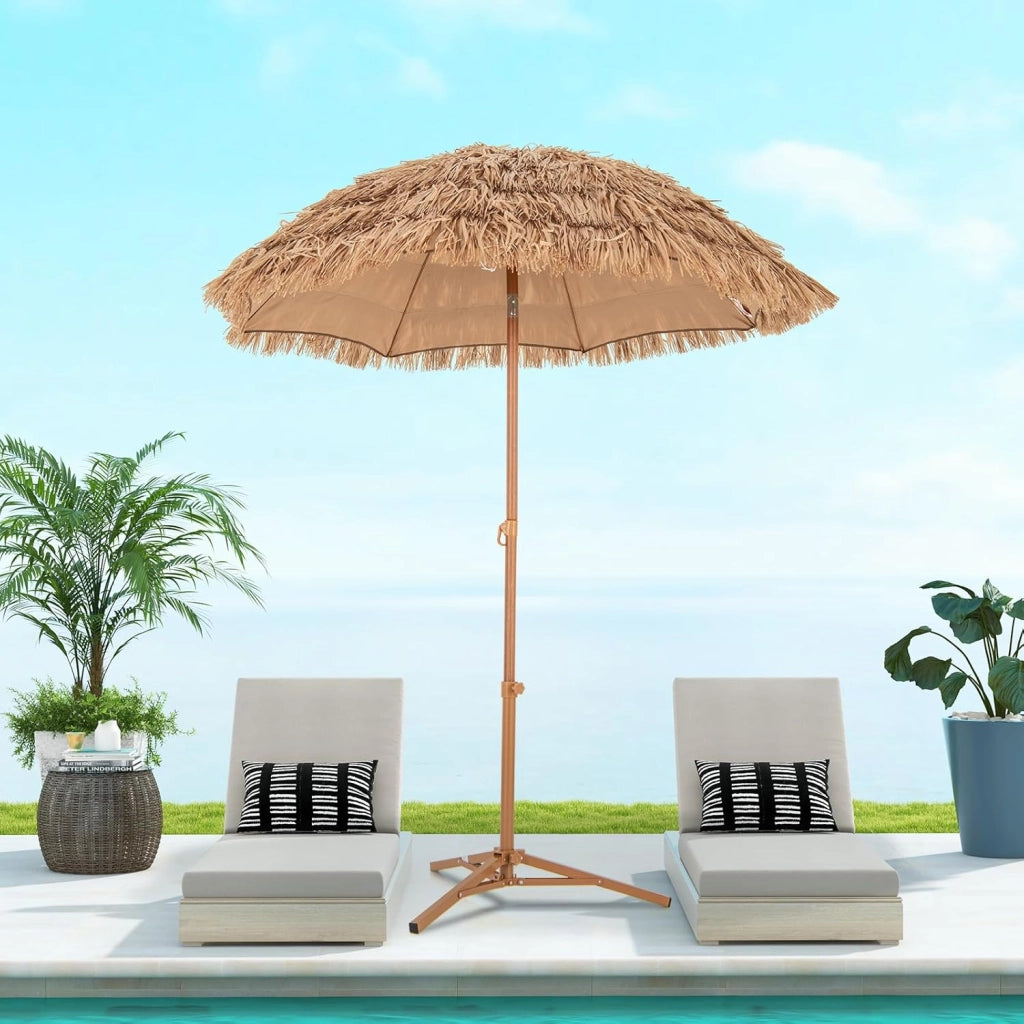 Ombrellone in Paglia PP da 200 cm, Ombrellone da Spiaggia Hawaiano con Inclinazione Regolabile, con Base Pieghevole, Borsa per il Trasporto, per Giardino Piscina