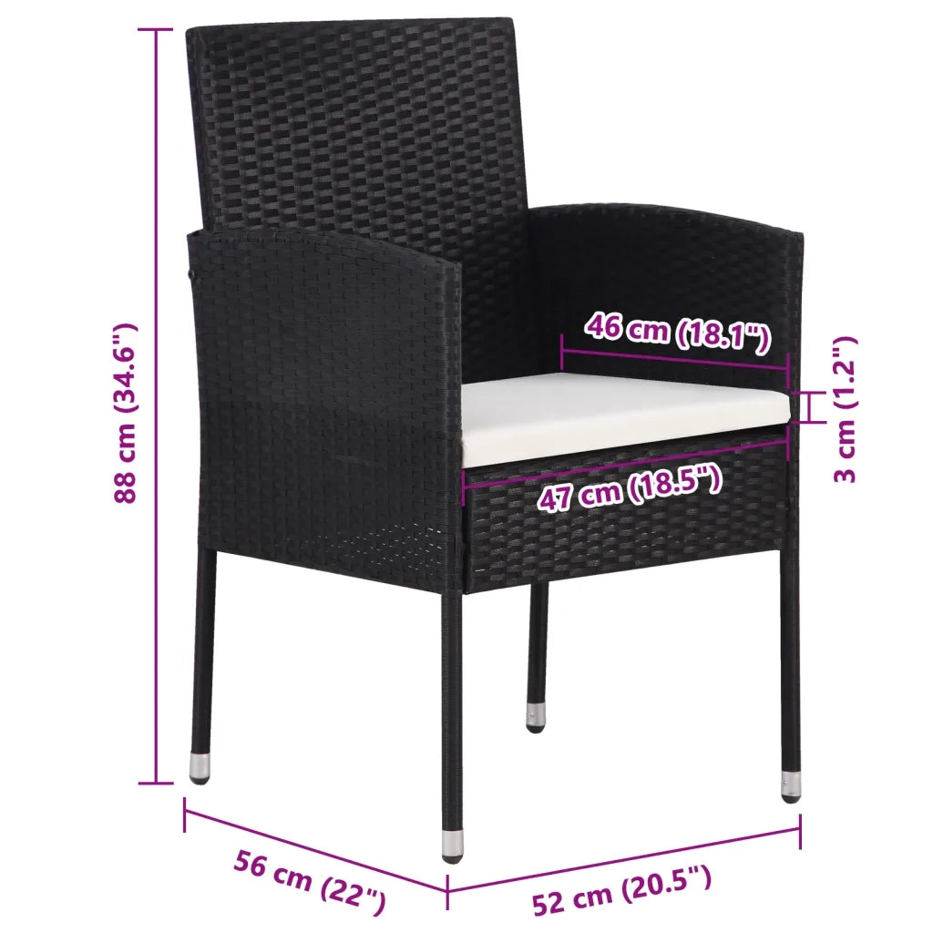 Sedie da Giardino con Cuscini Bianco Crema 4pz Nere Polyrattan 318707