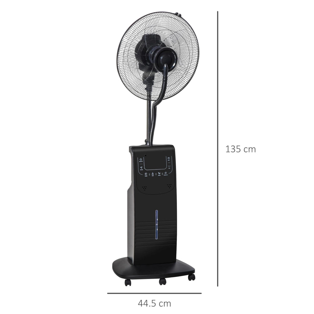 Ventilatore a Piantana Ø44,5 cm con Nebulizzatore ad Acqua e Telecomando Nero