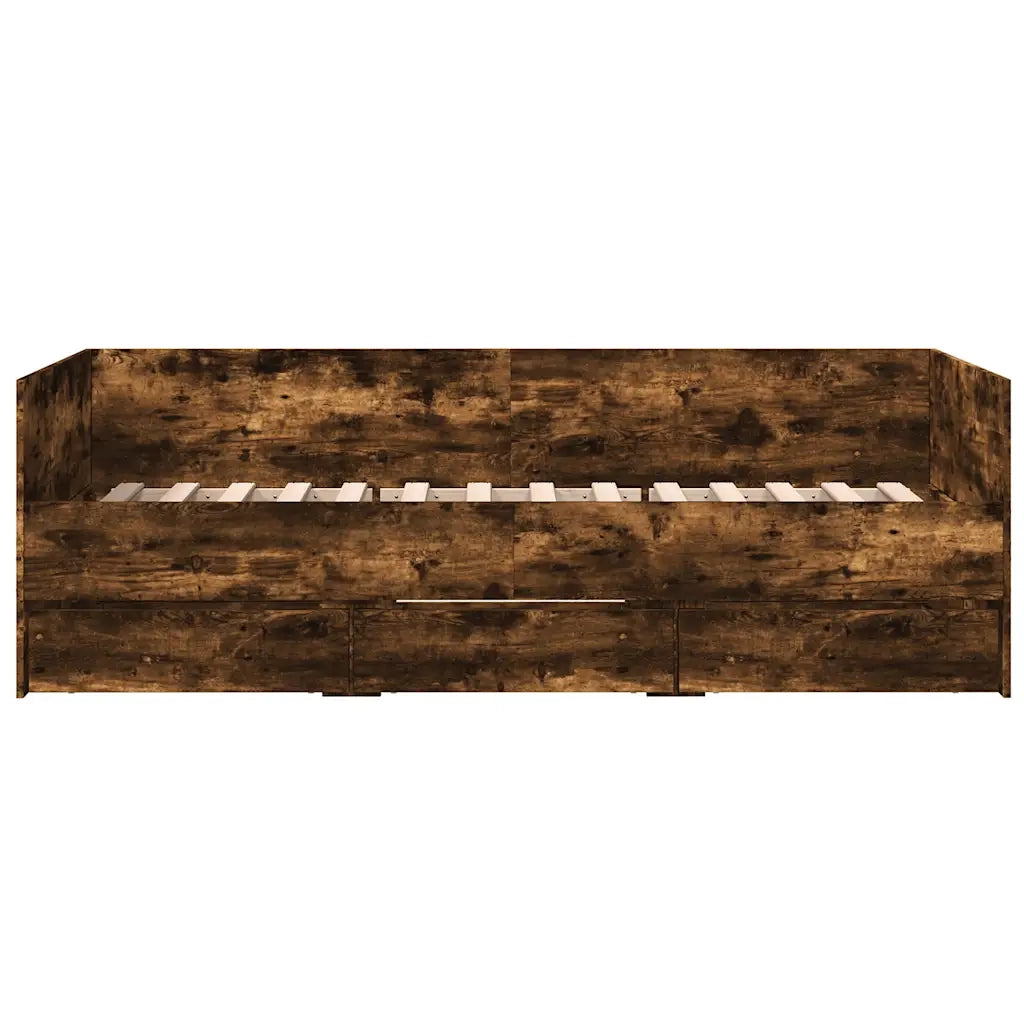 Divano Letto con Cassetti senza Materasso Rovere Fumo 90x200 cm