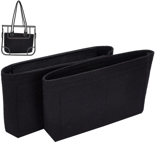 Organizzatore per borsa a due stili con tessuto velt, con chiusura a cerniera, nero, 22,5 x 14 x 9,4 cm