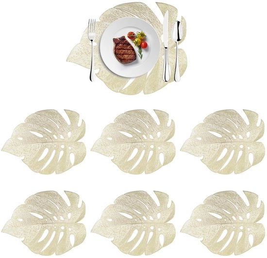 Tavolino isolante 6 pezzi - Tavolino in PVC - Resistente al calore - Forma foglia - Tavolino decorativo - 33x45cm - Tavolino per tavolo
