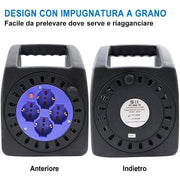 Avvolgicavo Elettrico Prolunga Elettrica 15 Metri 4 Prese Polivalenti Schuko + 10A/16A Spina 16A