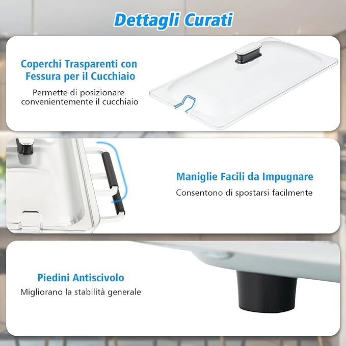 9 L Scaldavivande Elettrico Portatile, 2 in 1 Vassoio Riscaldante Elettrico con Controllo della Temperatura, Scalda Vivande in Acciaio da 450W con 3 Vassoi, per Buffet Feste