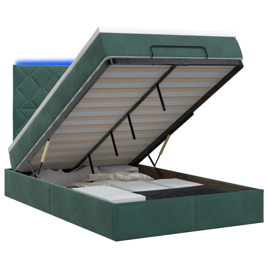Letto Ottomano con Materasso e LED Verde Scuro 120 x 200 cm 3458370