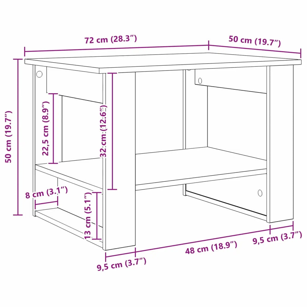 Tavolino da salotto Rovere fumé 72 x 50 x 50 cm 8000192